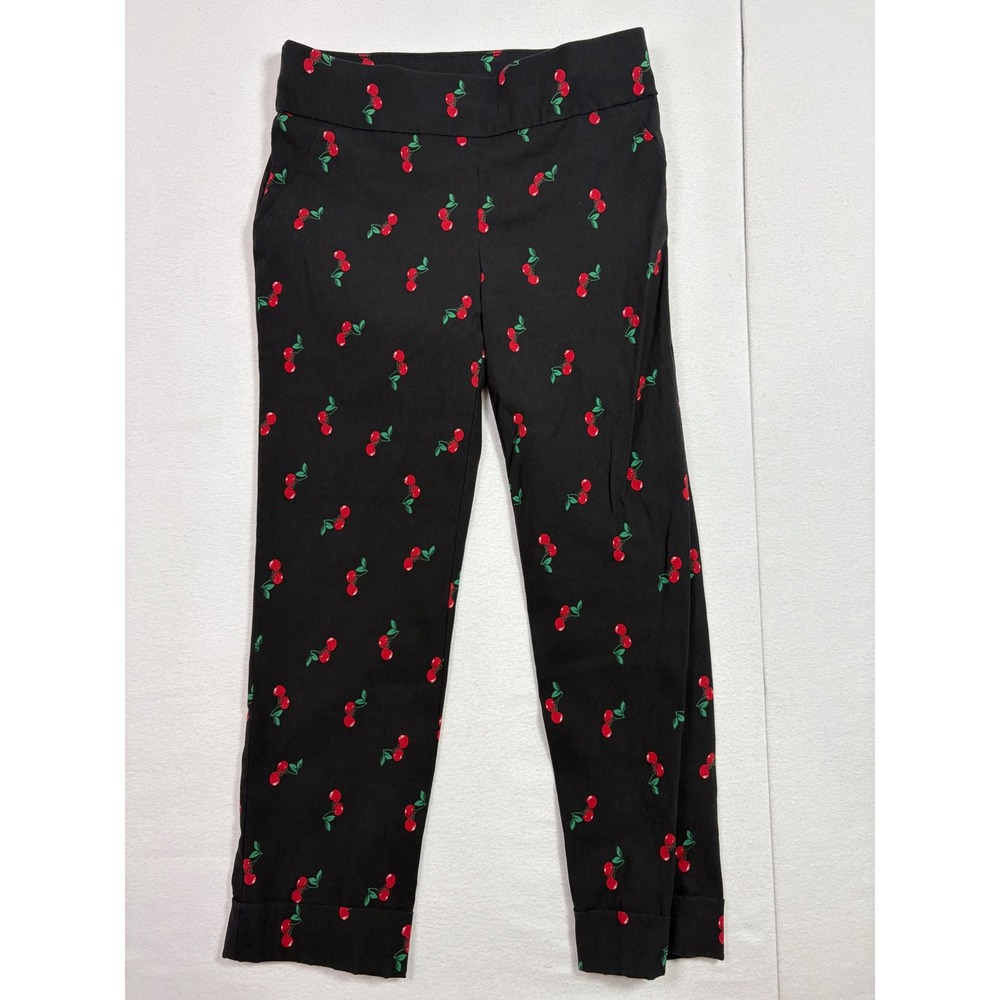 7th Avenue New York & Company Black Cherry Print Ankle Pants Small Slim Stretch
